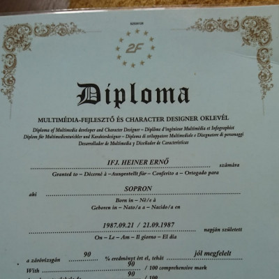 Heiner (Dagadt) Ernő ""diplomája"" azaz egy átverő, csaló cég által kiállított seggtörlő papírja