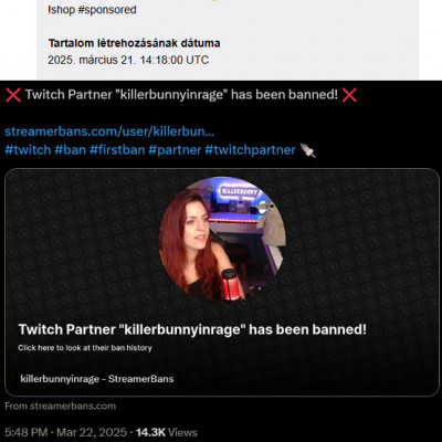 Killerbunnyinrage bannoltatva lett a születésnapján twitchről - 2025. 03. 22.