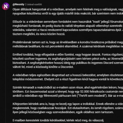Neonity törölt kommentje Ernő videója alatt