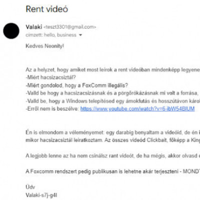 Ernőke álnéven zaklatja tovább Neonity-t