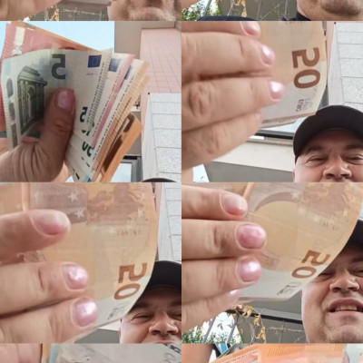 MC Transz (a Léghajósnak 20 napja) rózsaszínre festett körmeivel mutogatja az eurókat