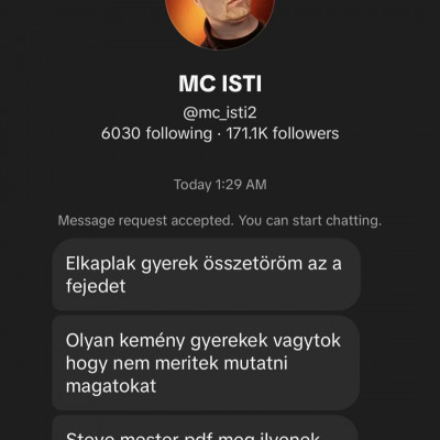 Mc Isti magàra terhelőt tévő üzenetei Tik Tokon