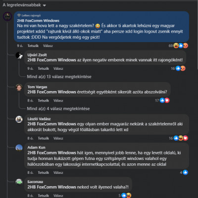 Hájasbré Ernyőke kárörvendése a Prohardver! facebook oldalán miután leállt a weboldal 2025.07.22