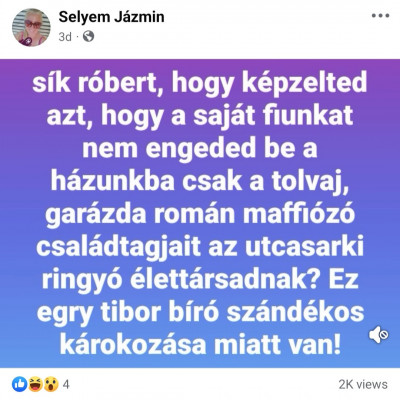Selyem Jàzmin facebookon gyűlölködve randalírozik
