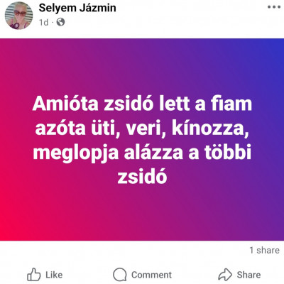 Selyem Jàzmin facebookon gyűlölködve randalírozik
