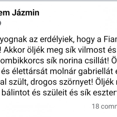 Selyem Jàzmin őrült, gyűlölködős Facebook posztjai