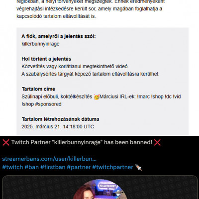Killerbunnyinrage bannoltatva lett a születésnapján twitchről - 2025. 03. 22.