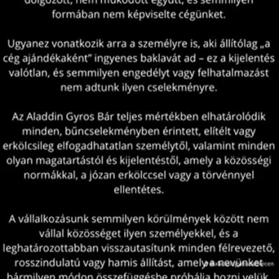 Aladdin Gyros hivatalos közleménye, miután Záptojásfej ingyenkaját kapott tőlük