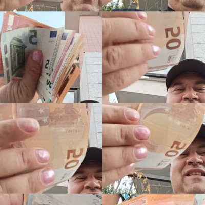 MC Transz (a Léghajósnak 20 napja) rózsaszínre festett körmeivel mutogatja az eurókat