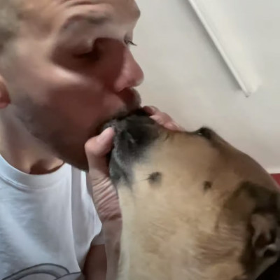 Herbert a kutyájával smárol