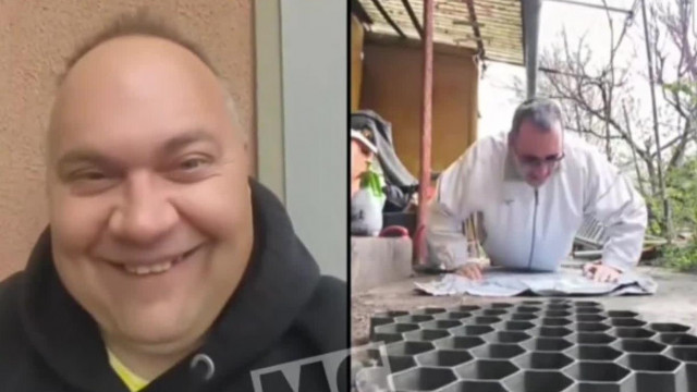A borzalom szar fizikai állapotban lèvő Endre fekvőtámaszozna miközben MC gyogyòs vigyorog